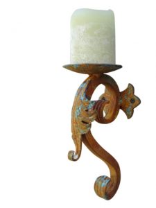Wall Hanging Iron Sconce with Iron Patina Finish by Shoreline Ornamental Iron
